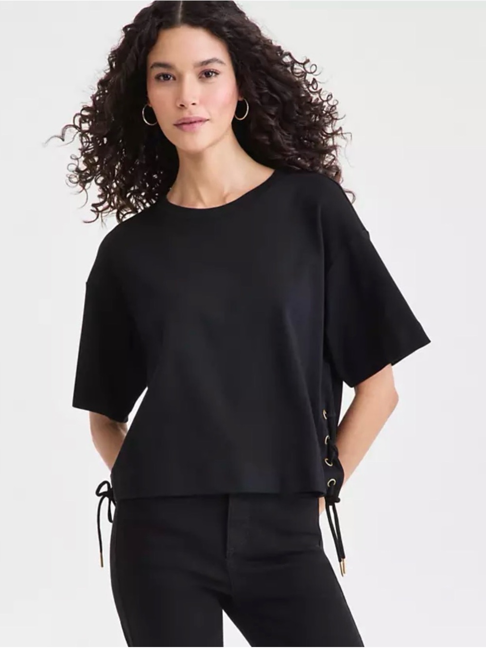 NWT I.N.C. International Concepts Lace-Up-Side Cotton T-Shirt